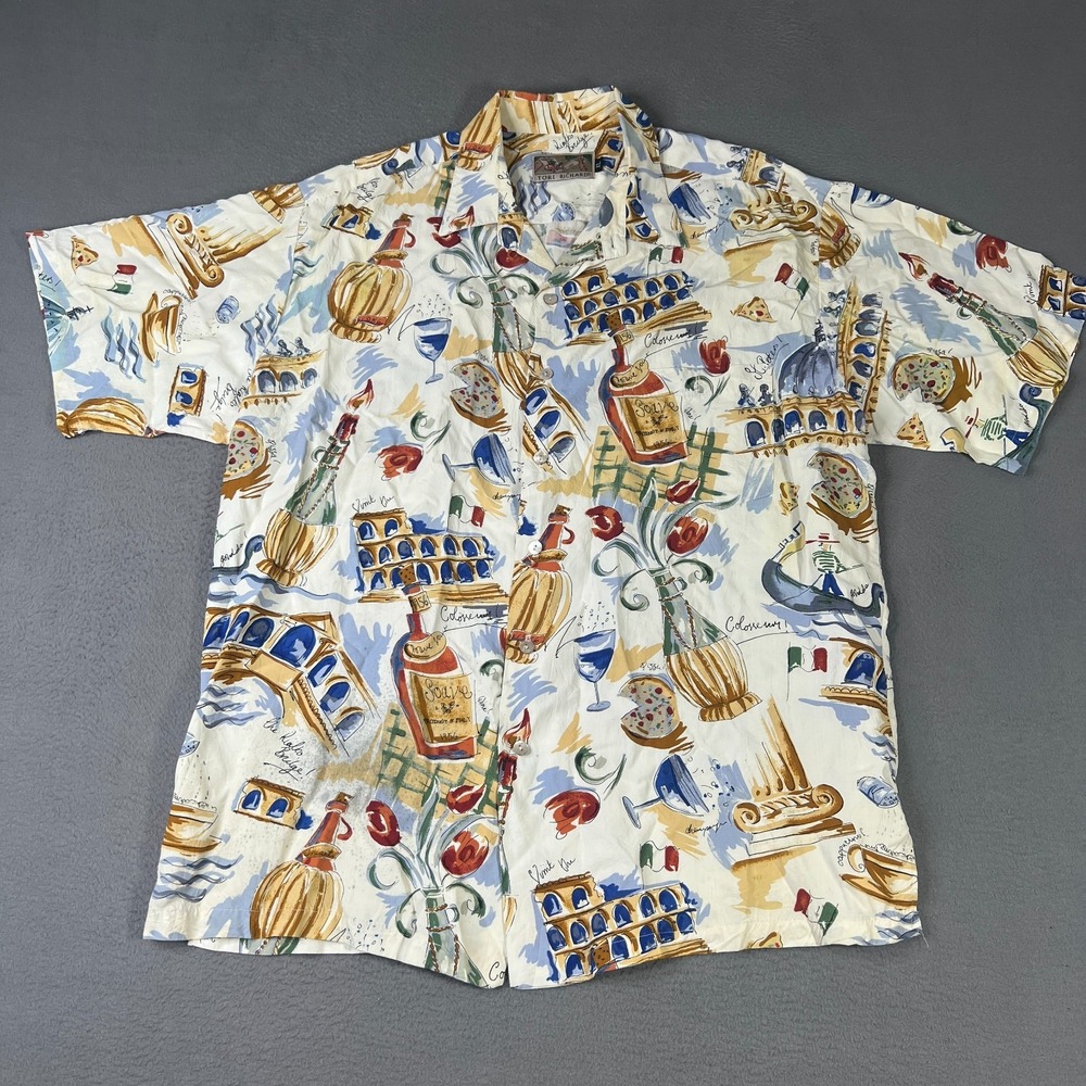 Vintage Tori Richard Mens Shirt XL Beige Italy Wine Button Up Hawaiian‎ USA